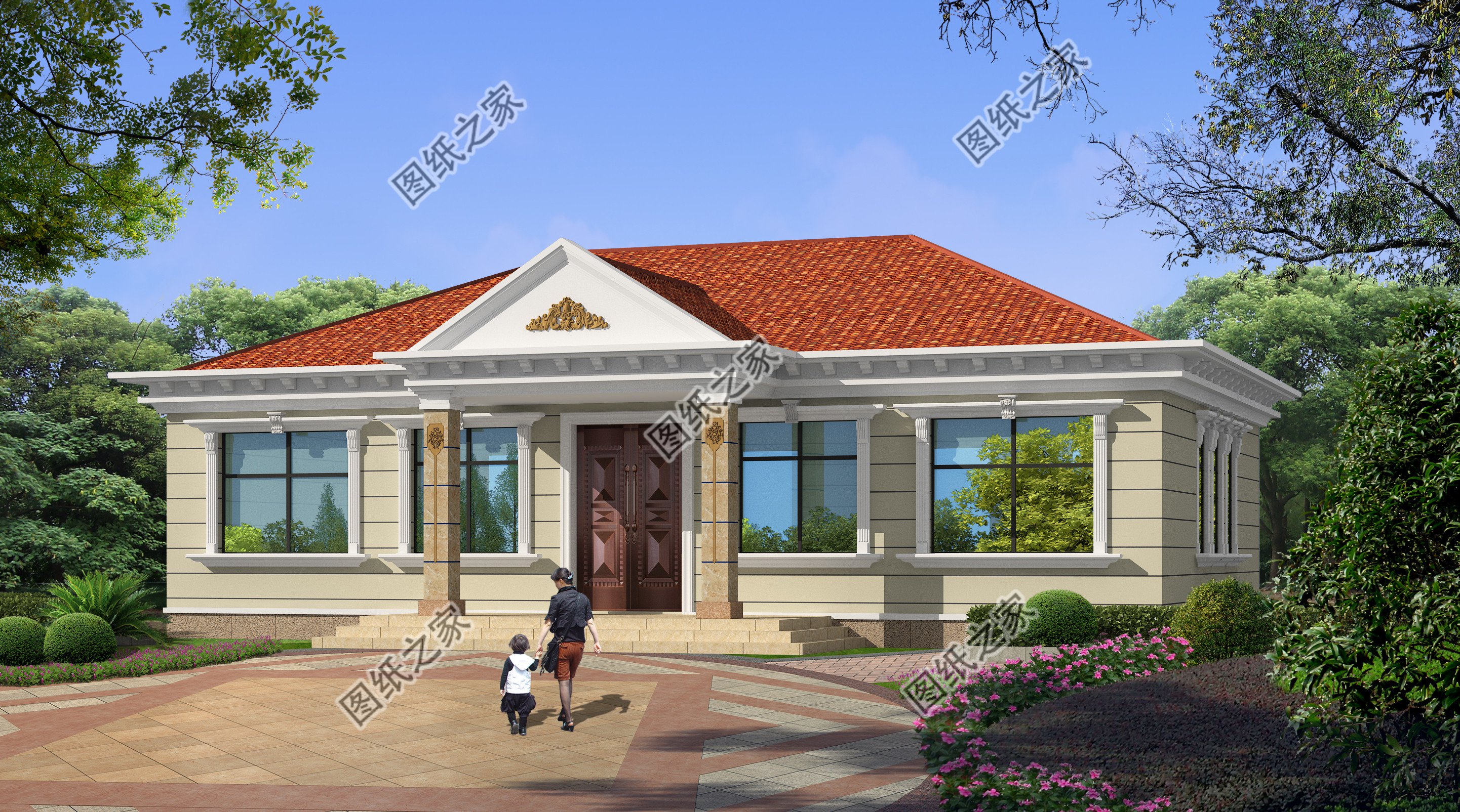 乡村一层自建房，经典对称设计，外观简约时尚