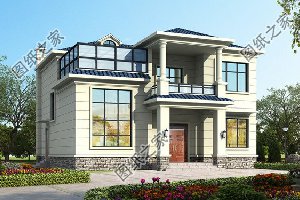面宽12米农村二层自建房户型别墅设计图纸带堂屋和阳光房