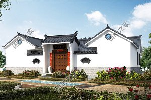 仿古中式三合院设计图纸，白墙黛瓦彰显中式韵味