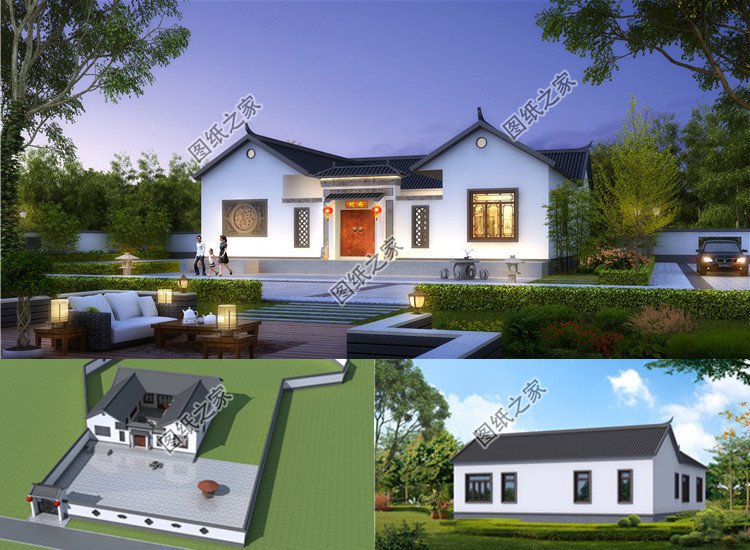 一层合院中式小别院设计图纸，传统与时尚并存的四合院住宅