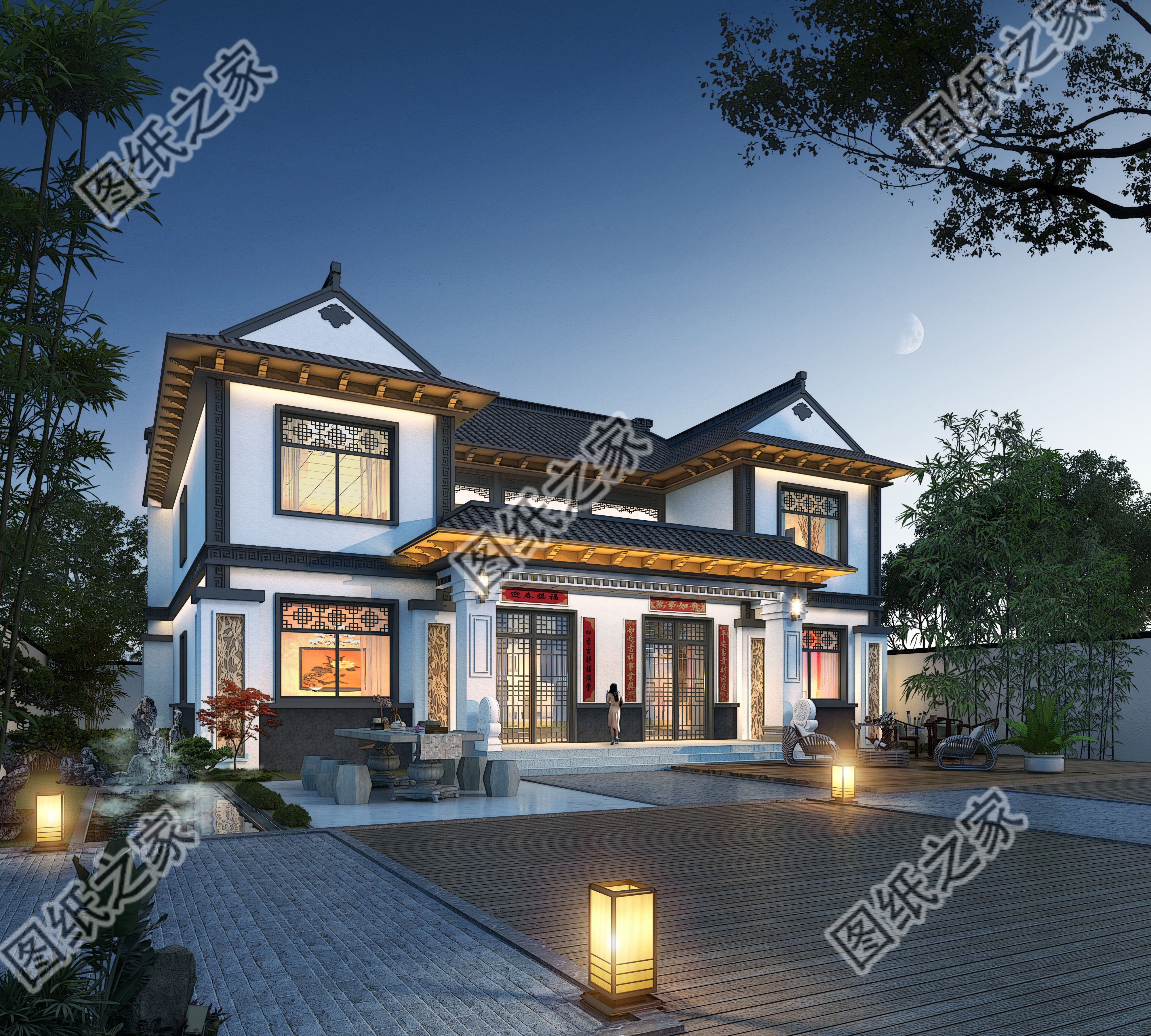双拼新中式自建房设计图，符合乡土气息的设计理念
