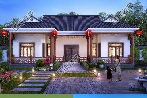 中式农村一层合院自建房，比城市住宅更舒适，整体配色优雅