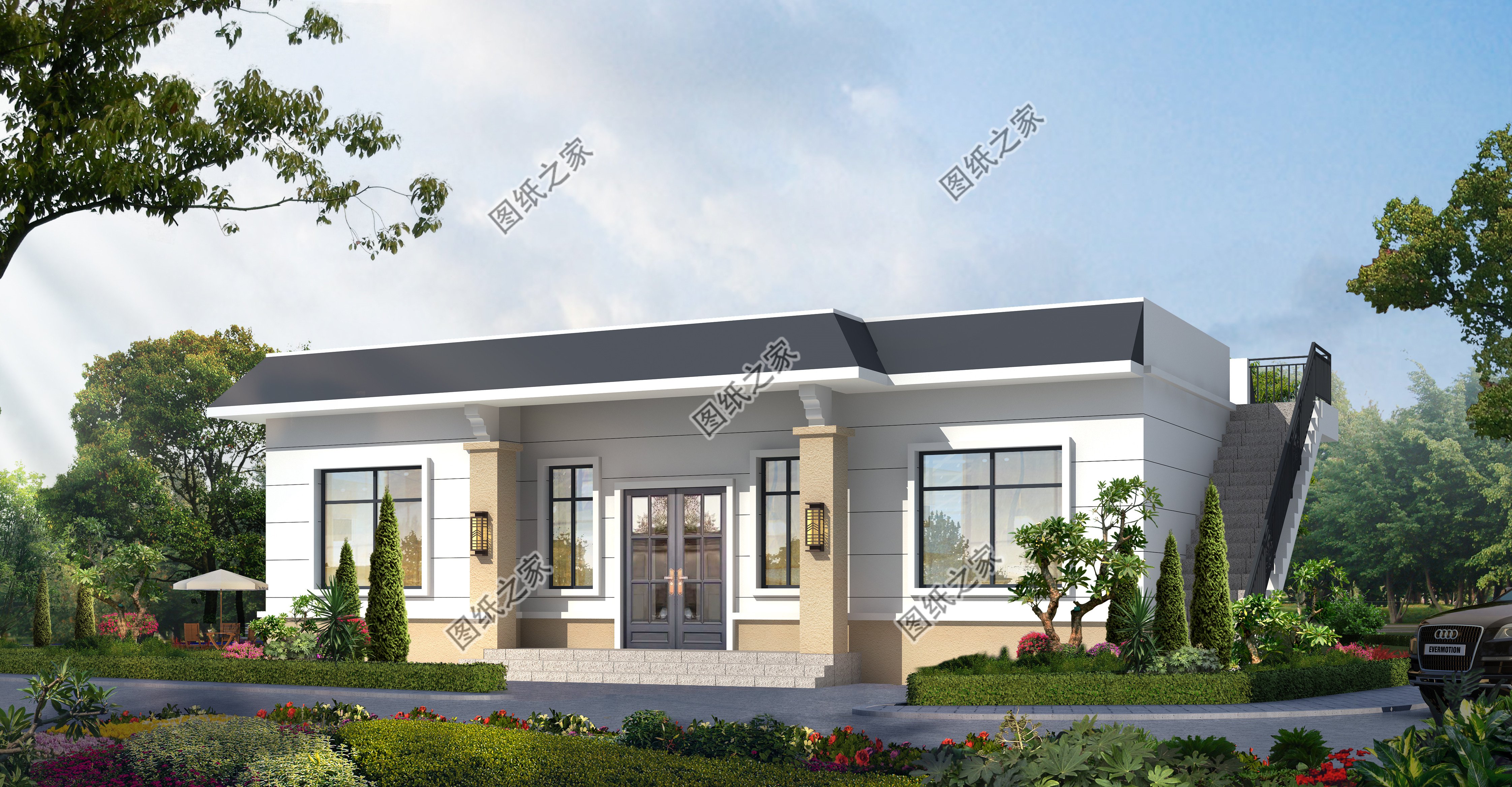 实用的农村一层自建房，平屋顶设计施工简单造价低一举两得