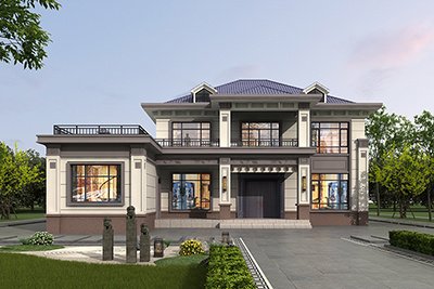 七字型别墅二层自建房设计图纸，油烟分离更干净