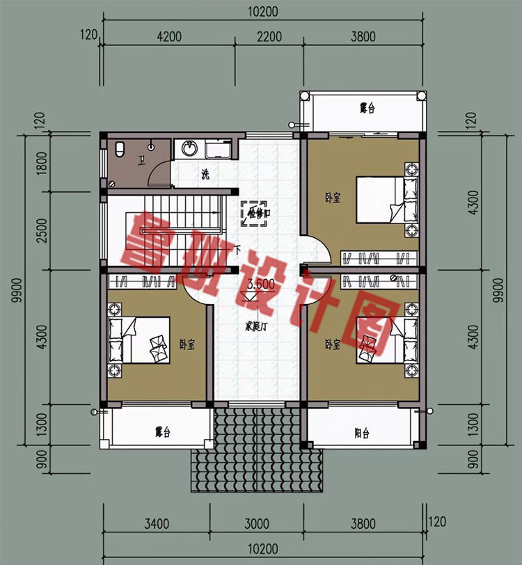 100平米两层别墅二层户型图