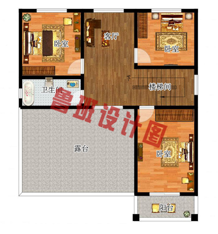 农村120方三层自建房子三层户型图