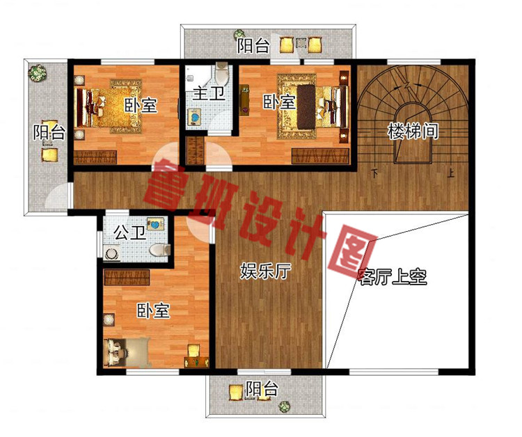 现代新中式四层别墅房屋设计二层户型图