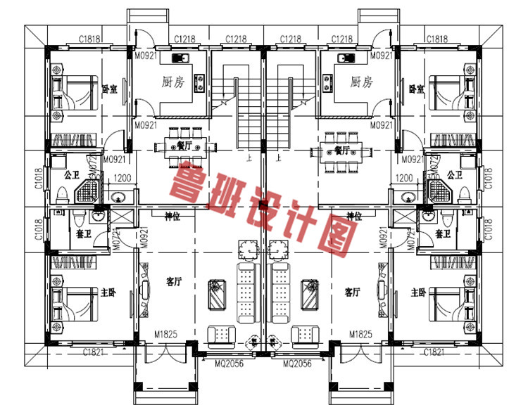 农村三层双拼别墅房屋设计一层户型图