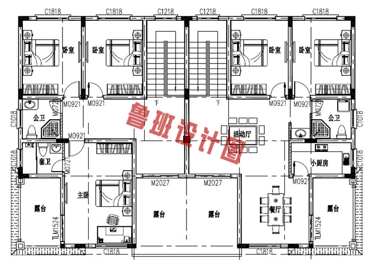 农村三层双拼别墅房屋设计三层户型图