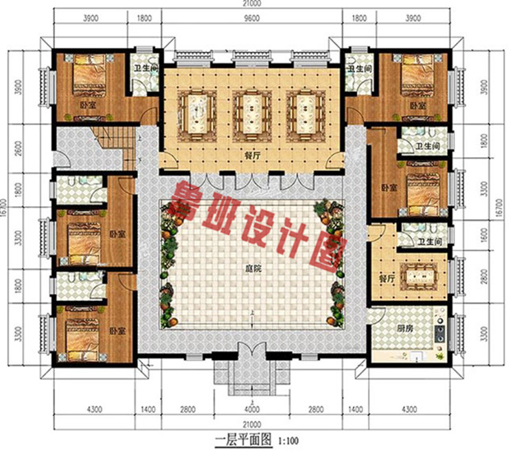 二层中式四合院别墅设计图