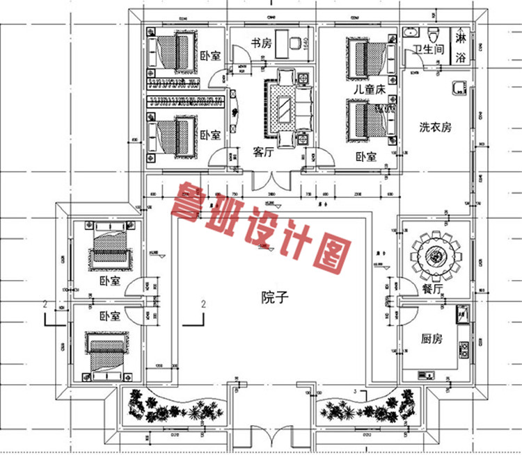 一层中式四合院别墅设计方案图