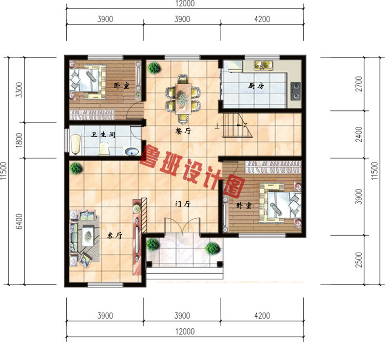 120平米农村30万别墅款式三层小别墅一层户型图