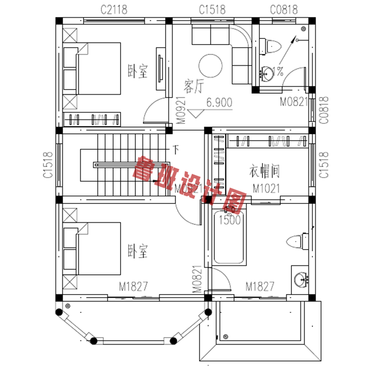 100平米两间三层楼房设计图