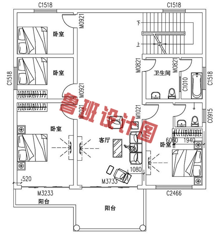 三层平屋顶别墅房屋设计图