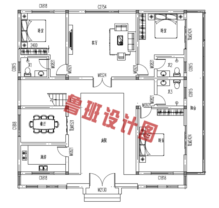 小型简单四合院设计图一层户型图