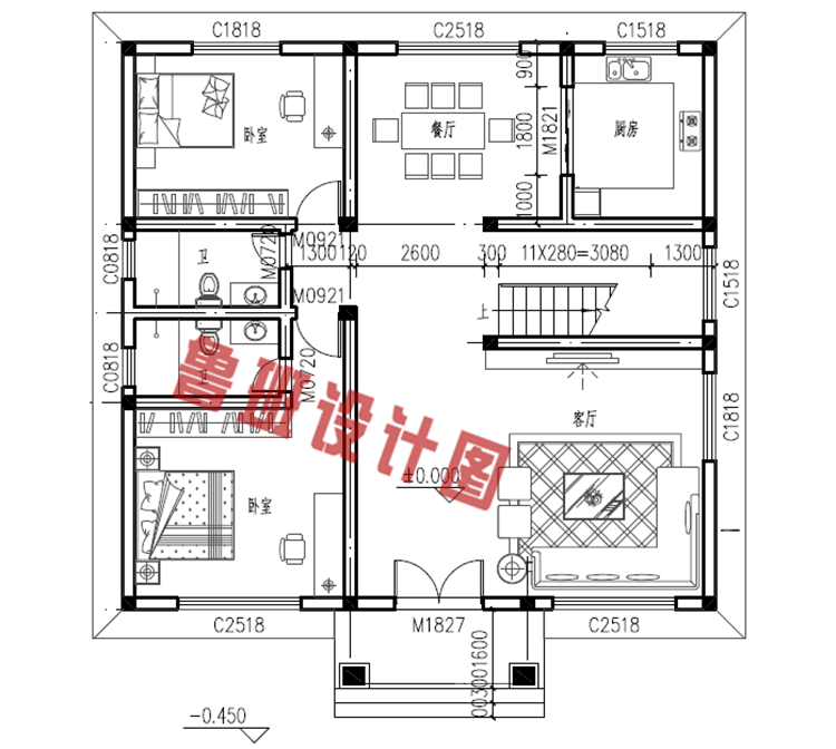 2018新款三间二层别墅一层户型图