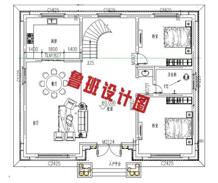 农村三间四层楼房设计图