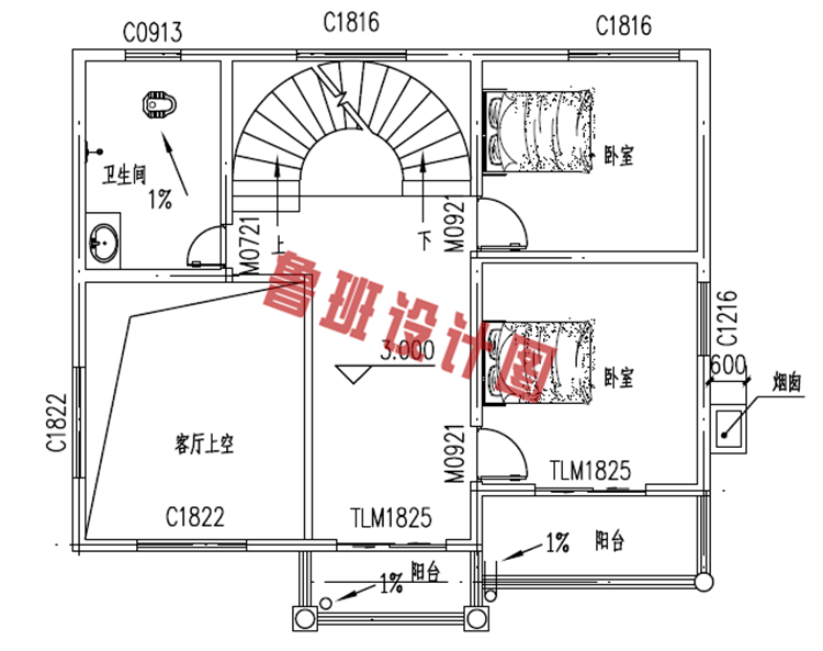 平屋顶农村小户型三层别墅设计图