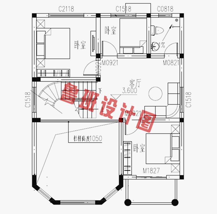 100平米两间三层楼房设计图