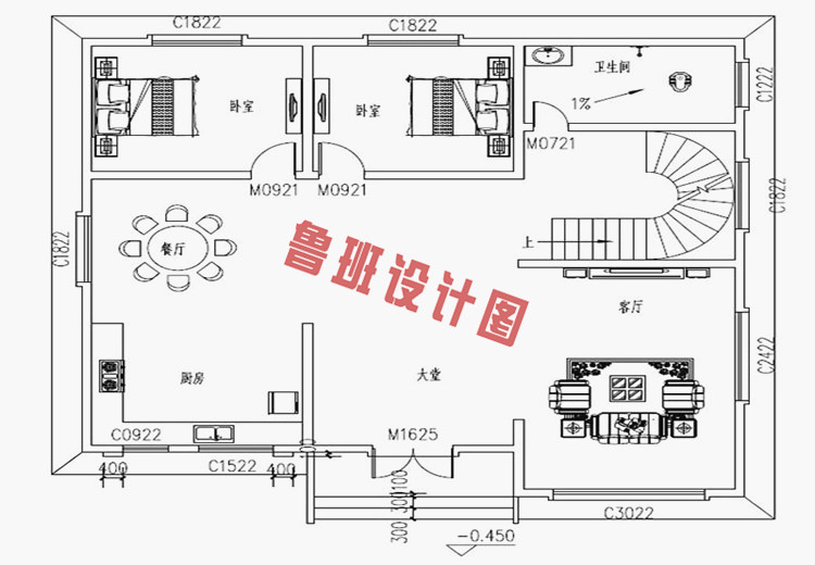 两层三间新农村住宅设计图