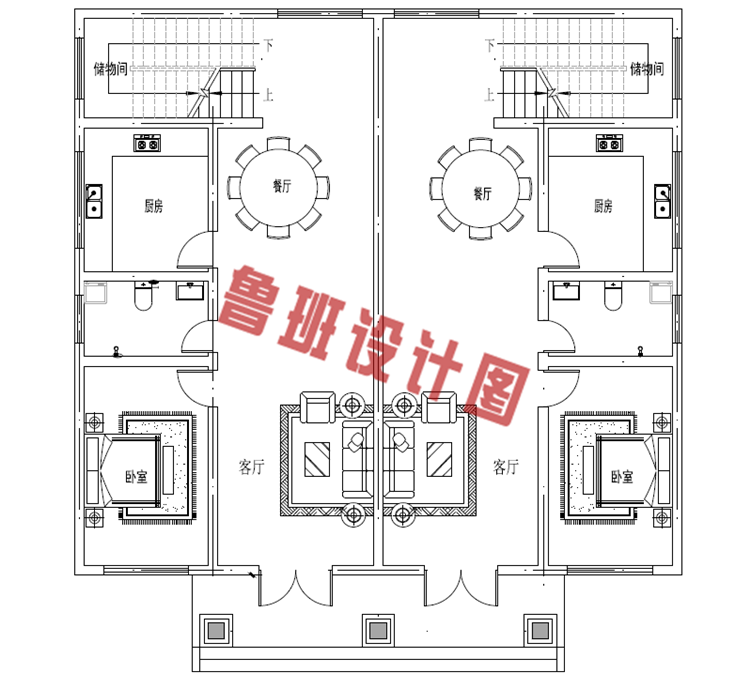 四间三层兄弟双拼别墅设计图