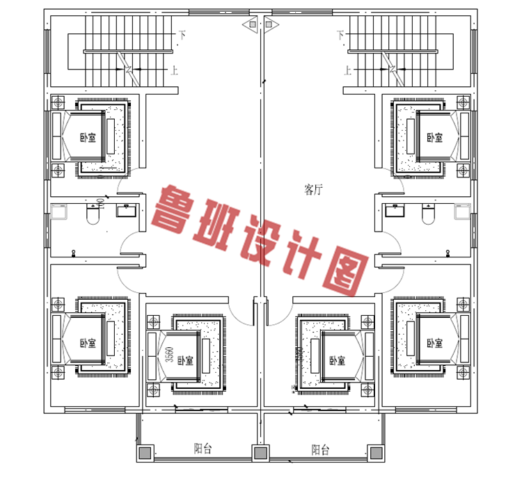 四间三层兄弟双拼别墅设计图