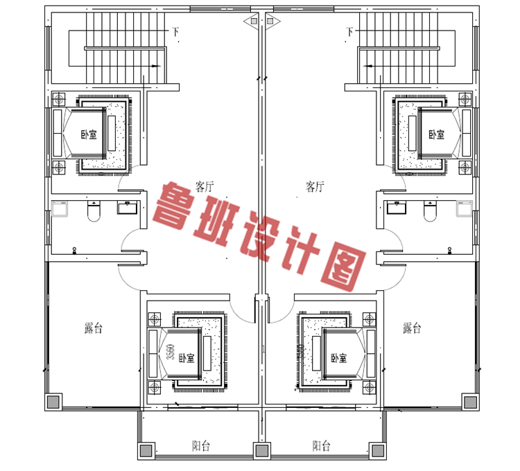 四间三层兄弟双拼别墅设计图