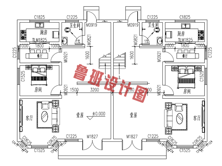 新农村三层双拼房屋设计图