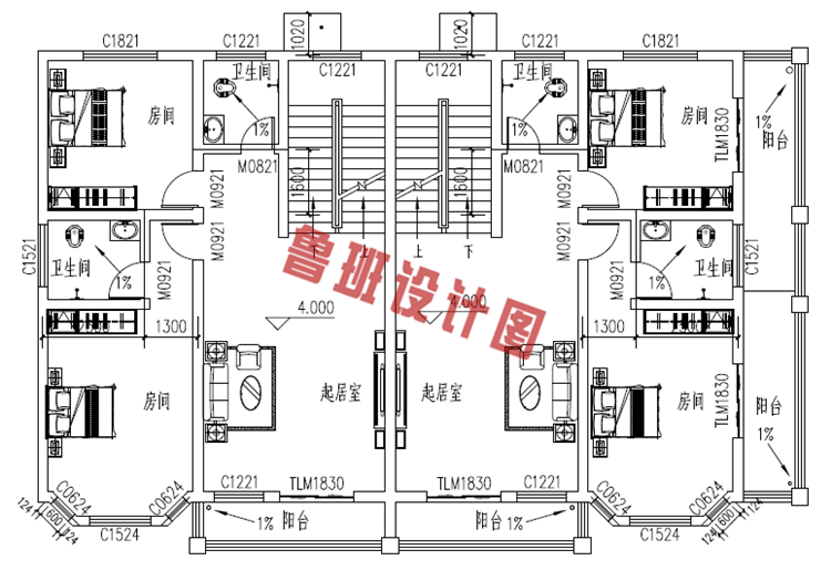 新农村三层双拼房屋设计图