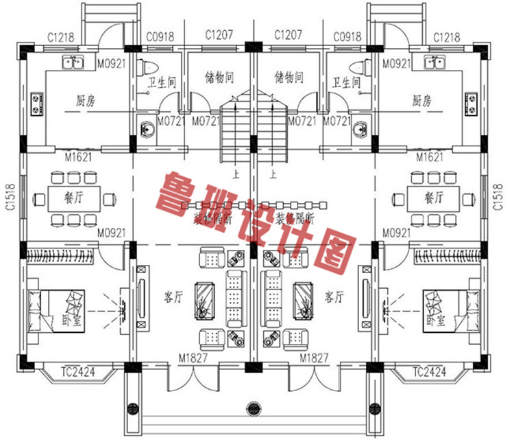 新中式三层双拼别墅设计图