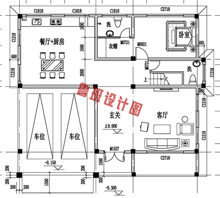 新中式二层别墅设计一层户型图