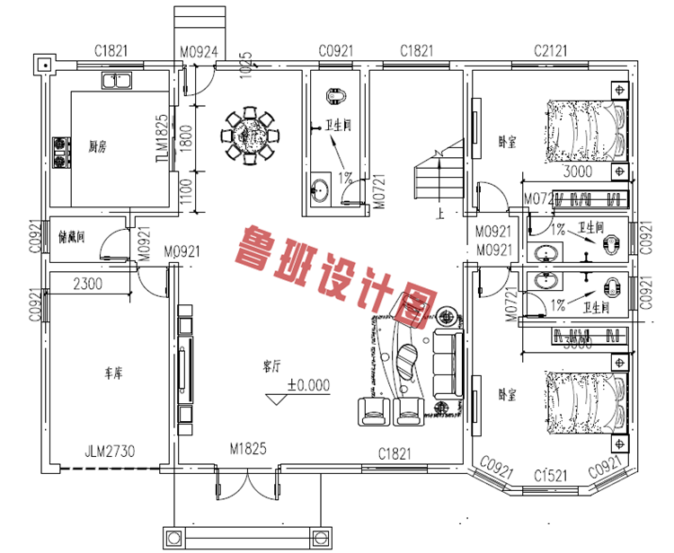 二层简欧小别墅设计一层户型图