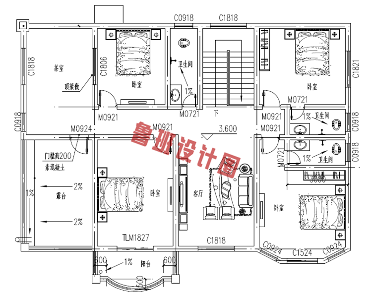 二层简欧小别墅设计二层户型图