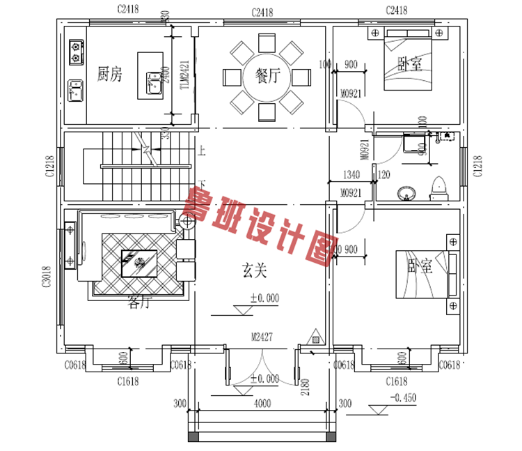 现代二层别墅设计一层户型图