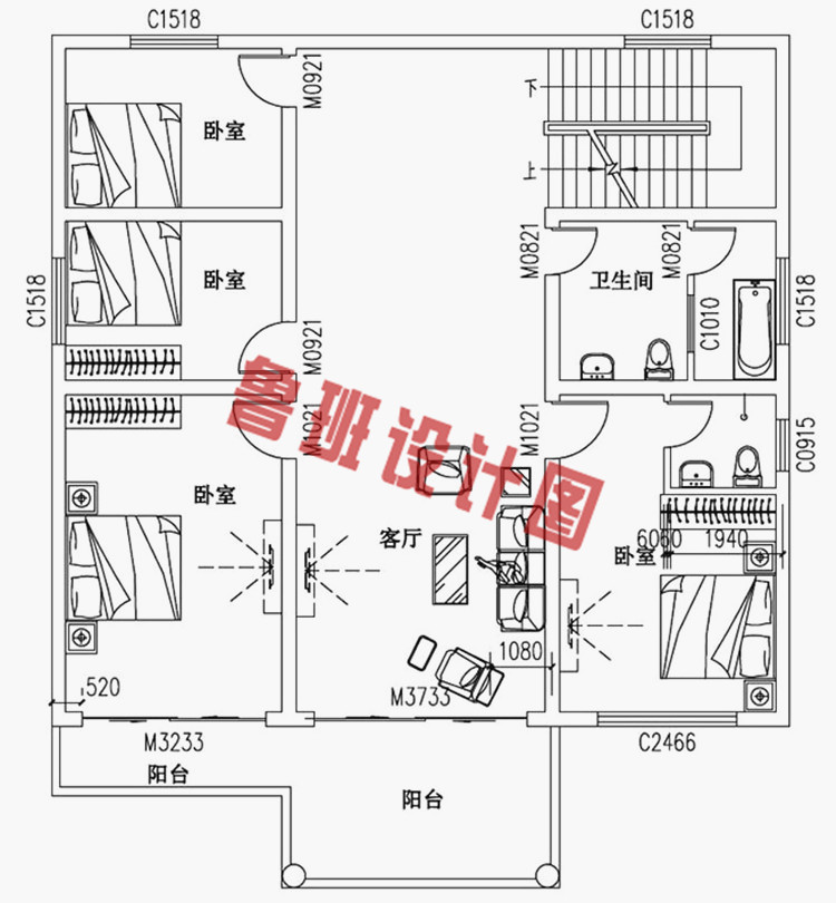 三层平屋顶别墅房屋设计图