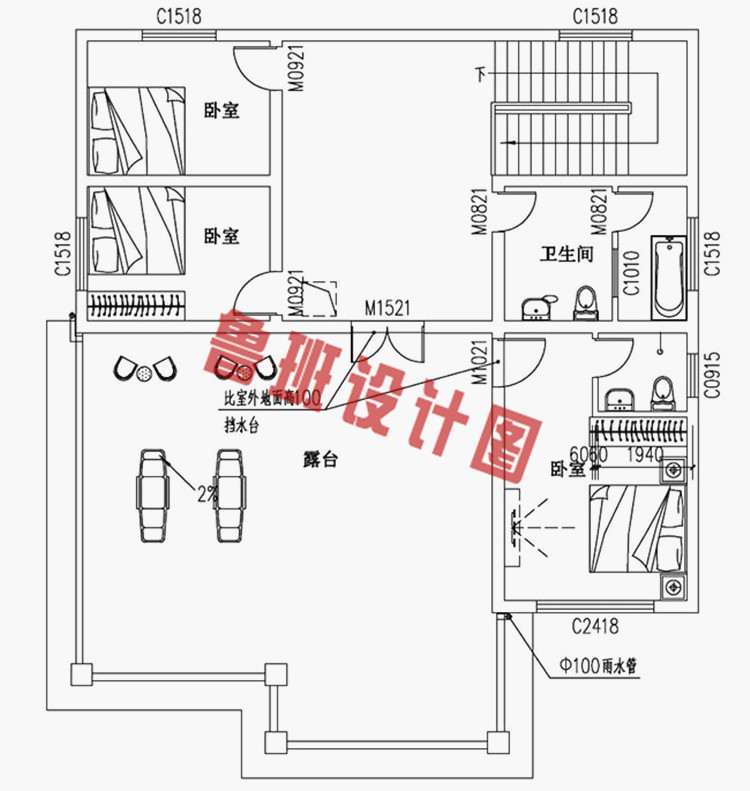 三层平屋顶别墅房屋设计图