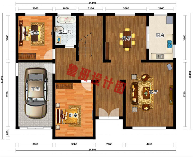 两层半经典别墅设计一层户型图