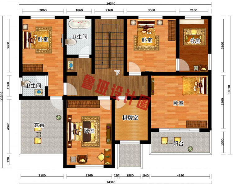 两层半经典别墅设计二层户型图