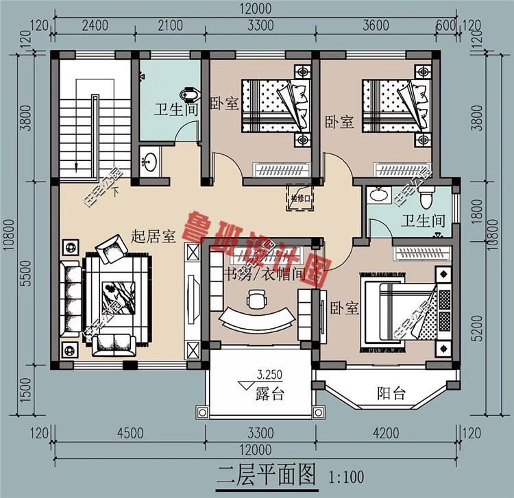 农村13万元二层小楼设计图，主体造价低，简洁易建_二层别墅设计图_鲁班设计图纸官网