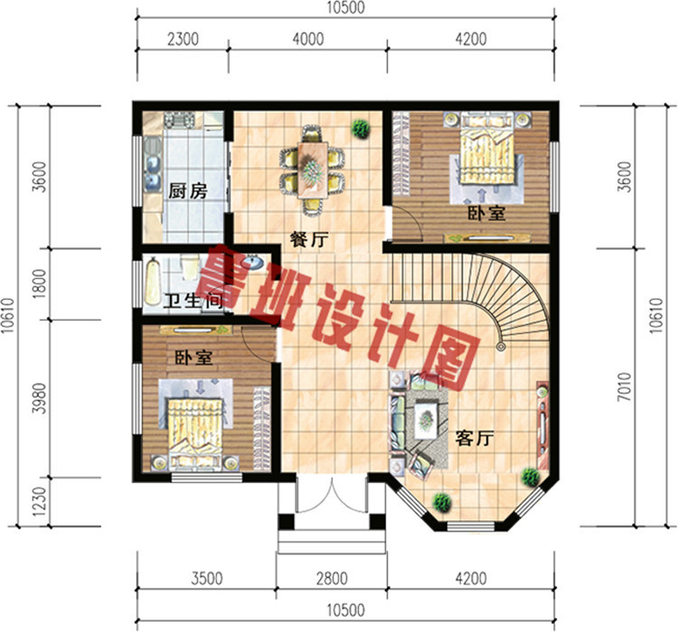 欧式二层小别墅设计一层户型图