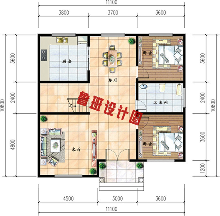 经典二层房屋设计一层户型图