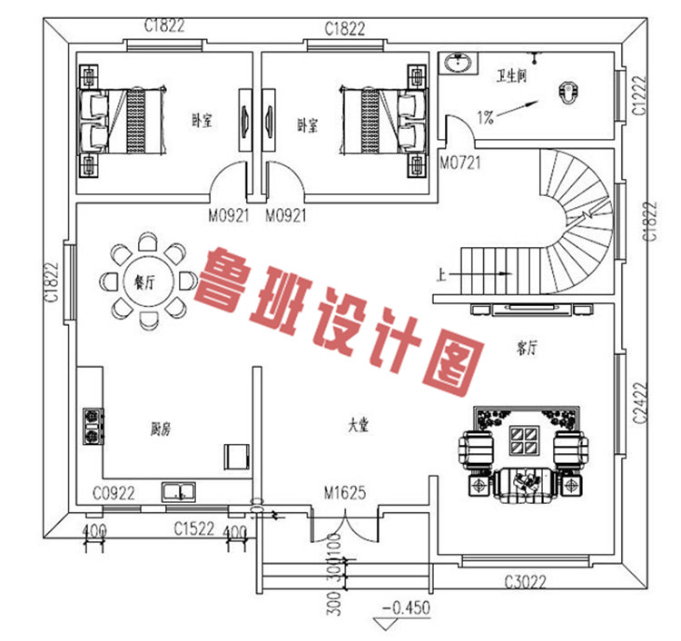 现代农村两层别墅设计一层户型图