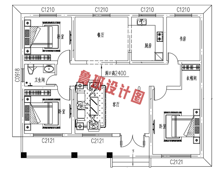 中式乡村小别墅设计方案室内户型图