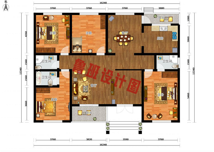 农村一层别墅自建房设计室内户型图