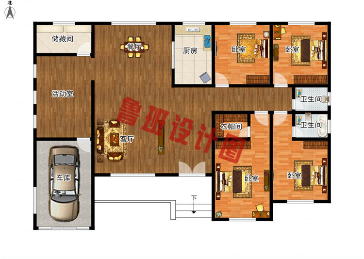 一层美式田园风格别墅室内户型图