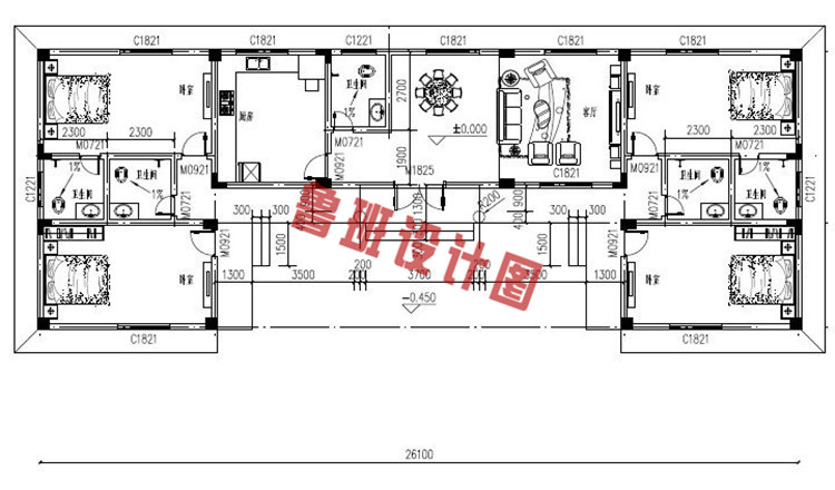 一层农村平房别墅设计室内户型图