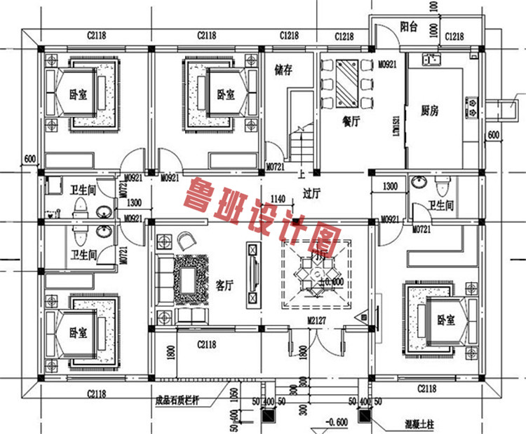 乡村一层带阁楼别墅设计一层户型图