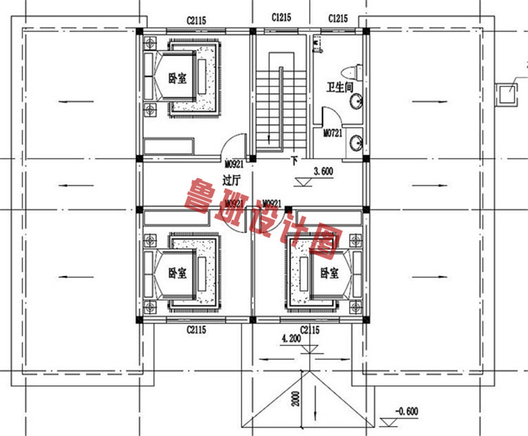 乡村一层带阁楼别墅设计二层户型图