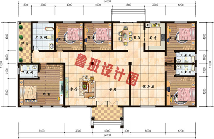 一层别墅自建房屋设计一层户型图