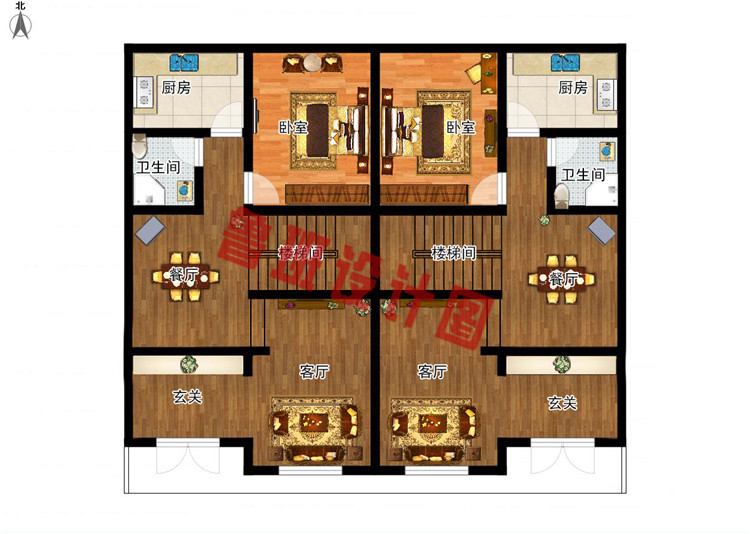 欧式三层双拼农村别墅设计一层户型图